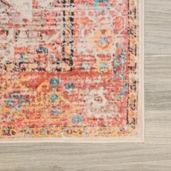 Machine Washable Indoor Rug - 5 x 7 Beige/Orange/Blue New