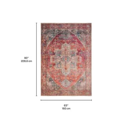 Machine Washable Indoor Rug - 5 x 7 Beige/Orange/Blue New