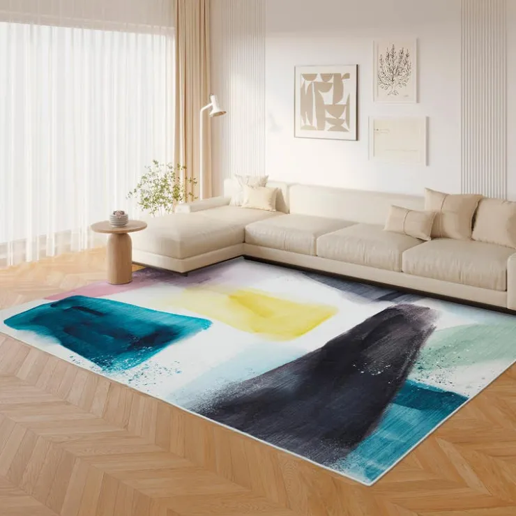 Machine Washable Indoor Rug - 5 x 7 Beige/Yellow/Blue/Pink