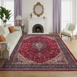Machine Washable Indoor Rug - 5 x 7 Red/Blue/Beige New