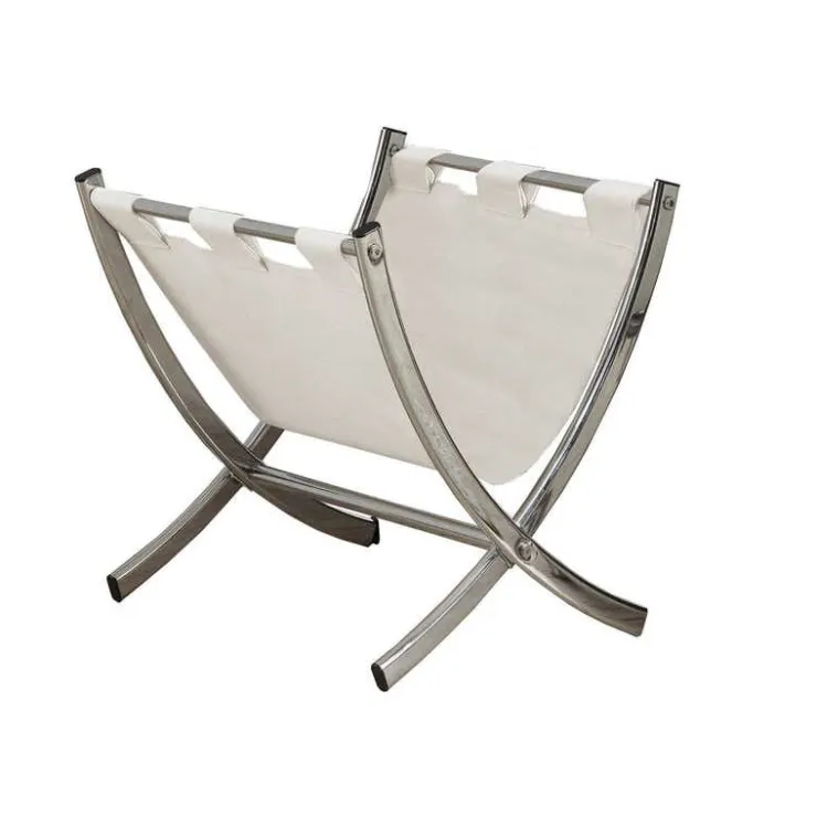 Monarch Magazine rack - leather-look / chrome metal - White Hot