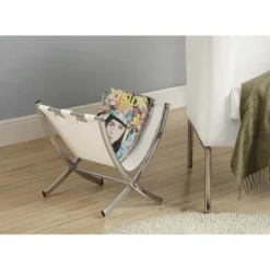 Monarch Magazine rack - leather-look / chrome metal - White Hot