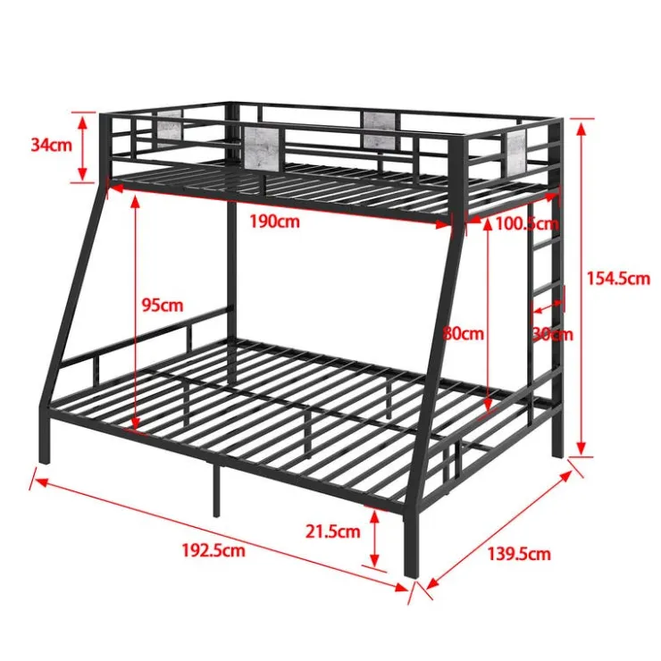 Metal Bunk Bed 39"/54" Black and grey wood decoration Sale