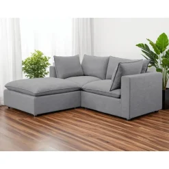 Modular Loveseat with Ottoman - 3 pcs Grey Clearance