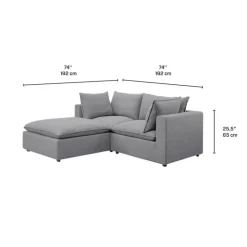 Modular Loveseat with Ottoman - 3 pcs Grey Clearance