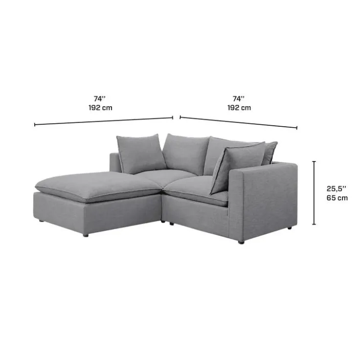 Modular Loveseat with Ottoman - 3 pcs Grey Clearance