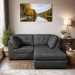 Modular Loveseat with Ottoman - 3 pcs Dark Grey New