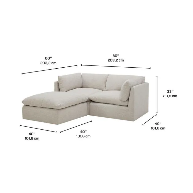 Modular Loveseat with Ottoman - 3 pcs BEIGE Discount