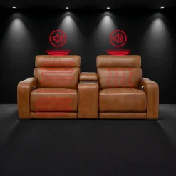 Modular Power Reclining Loveseat with Console, Built-In Speakers, Massage & Heat - 3 pcs Brown Online