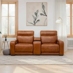Modular Power Reclining Loveseat with Console, Built-In Speakers, Massage & Heat - 3 pcs Brown Online