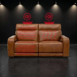 Modular Power Reclining Loveseat with Built-In Speakers, Massage & Heat - 2 pcs Brown Hot