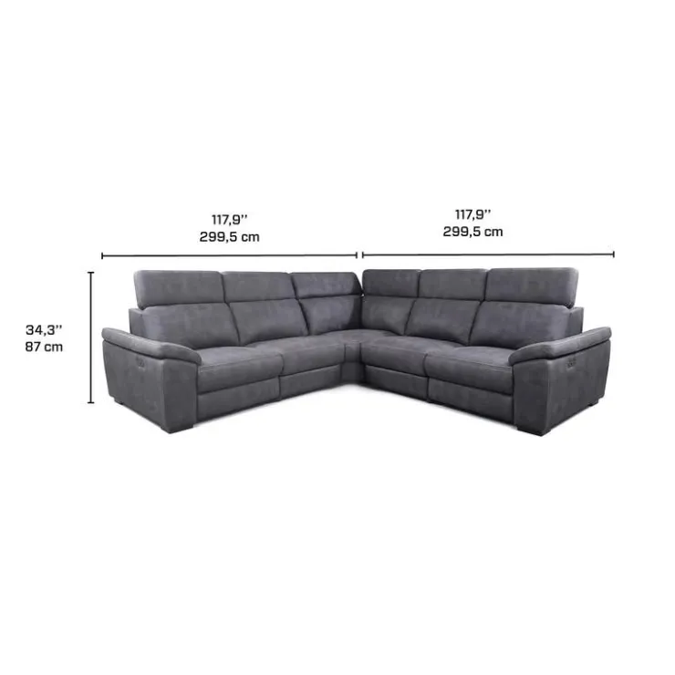 Modular Power Reclining Sectional with Adjustable Headrests - 5 pcs Dark Grey New