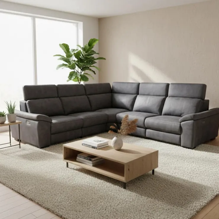 Modular Power Reclining Sectional with Adjustable Headrests - 5 pcs Dark Grey New