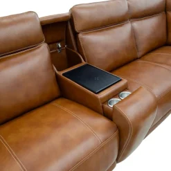 Modular Power Reclining Sectional with 2 Consoles, Built-In Speakers, Massage & Heat - 7 pcs Brown Clearance