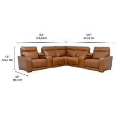 Modular Power Reclining Sectional with 2 Consoles, Built-In Speakers, Massage & Heat - 7 pcs Brown Clearance