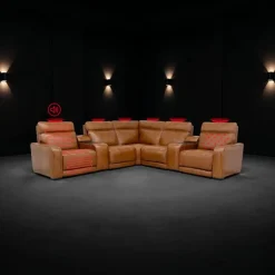 Modular Power Reclining Sectional with 2 Consoles, Built-In Speakers, Massage & Heat - 7 pcs Brown Clearance