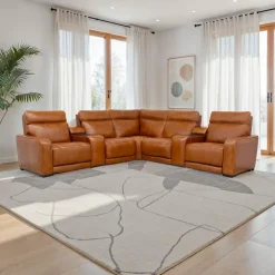 Modular Power Reclining Sectional with 2 Consoles, Built-In Speakers, Massage & Heat - 7 pcs Brown Clearance