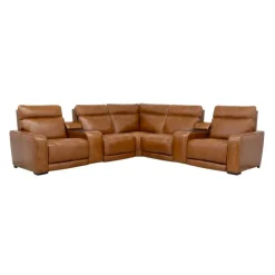 Modular Power Reclining Sectional with 2 Consoles, Built-In Speakers, Massage & Heat - 7 pcs Brown Clearance