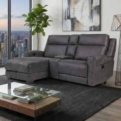 Modular Reclining Loveseat, Chaise  with Storage, Console with Cup Holders, and USB/USB-C Ports - 3 pcs Dark Grey Outlet