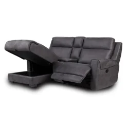 Modular Reclining Loveseat, Chaise  with Storage, Console with Cup Holders, and USB/USB-C Ports - 3 pcs Dark Grey Outlet