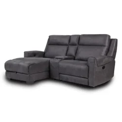 Modular Reclining Loveseat, Chaise  with Storage, Console with Cup Holders, and USB/USB-C Ports - 3 pcs Dark Grey Outlet
