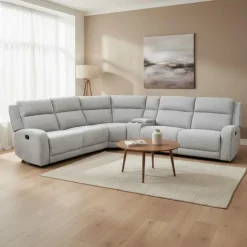 Modular Reclining Sectional and Console with Storage and Cup Holders - 6 pcs Grey