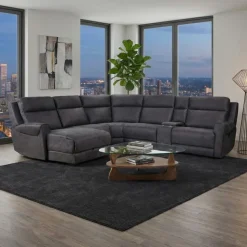 Modular Reclining Sectional, Fold-Down Seats, Chaise  with Storage, Console with Cup Holders, and USB/USB-C Ports - 6 pcs Dark Grey Online