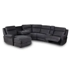 Modular Reclining Sectional, Fold-Down Seats, Chaise  with Storage, Console with Cup Holders, and USB/USB-C Ports - 6 pcs Dark Grey Online