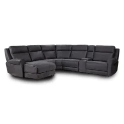 Modular Reclining Sectional with Fold-Down Seat, Chaise with Storage and Console - 6 pcs Dark Grey Online