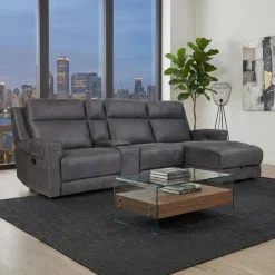 Modular Reclining Sectional, Fold-Down Seat, Chaise  with Storage, Console with Cup Holders, and USB/USB-C Ports - 4 pcs Dark Grey New