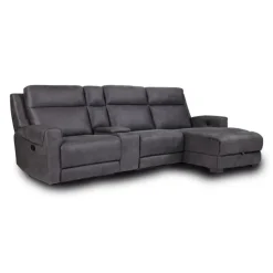Modular Reclining Sectional, Fold-Down Seat, Chaise with Storage, Console with Cup Holders, and USB/USB-C Ports - 4 pcs Dark Grey New