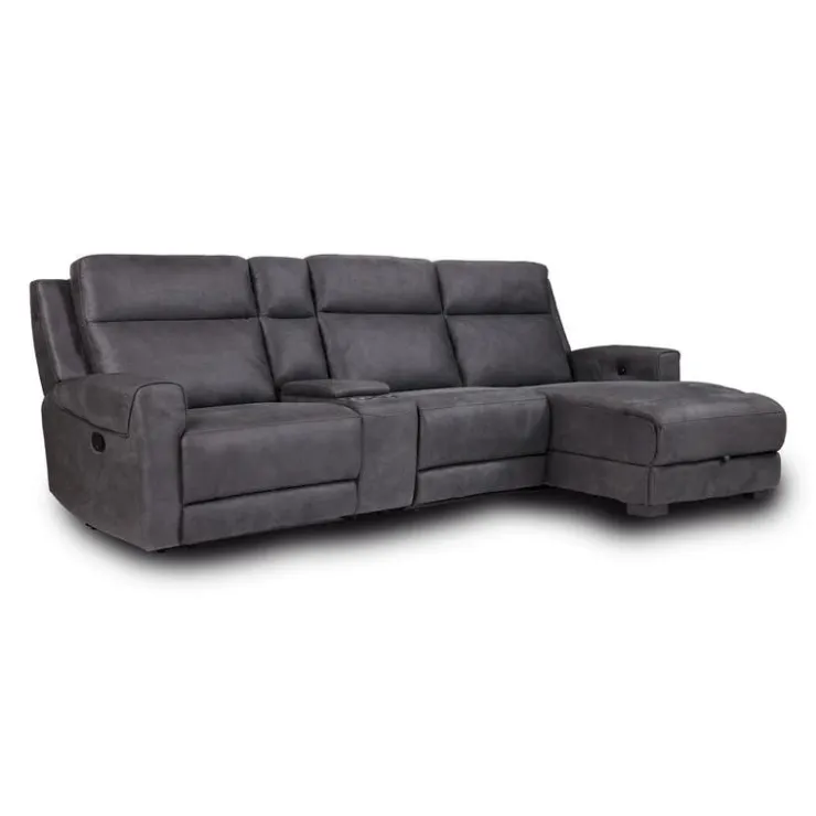 Modular Reclining Sectional, Fold-Down Seat, Chaise with Storage, Console with Cup Holders, and USB/USB-C Ports - 4 pcs Dark Grey New