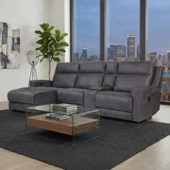 Modular Reclining Sectional, Chaise with Storage, Console with Cup Holders and USB/USB-C Ports - 4 pcs Dark Grey Clearance