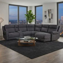Modular Reclining Sectional, Fold-Down Seats, Chaise  with Storage, Console with Cup Holders, and USB/USB-C Ports - 6 pcs Dark Grey Online