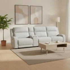 Modular Reclining Sofa and Console with Storage and Cup Holders - 4 pcs Beige Outlet