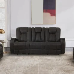 Modular Reclining Sofa with Drop-Down Backrest and Cup Holders - 3 pcs Grey/Black Outlet