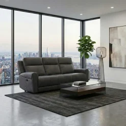 Modular Reclining Sofa with Fold-Down Seat, Cup Holders, USB/USB-C Ports and Wireless Charger - 3 pcs Dark Grey