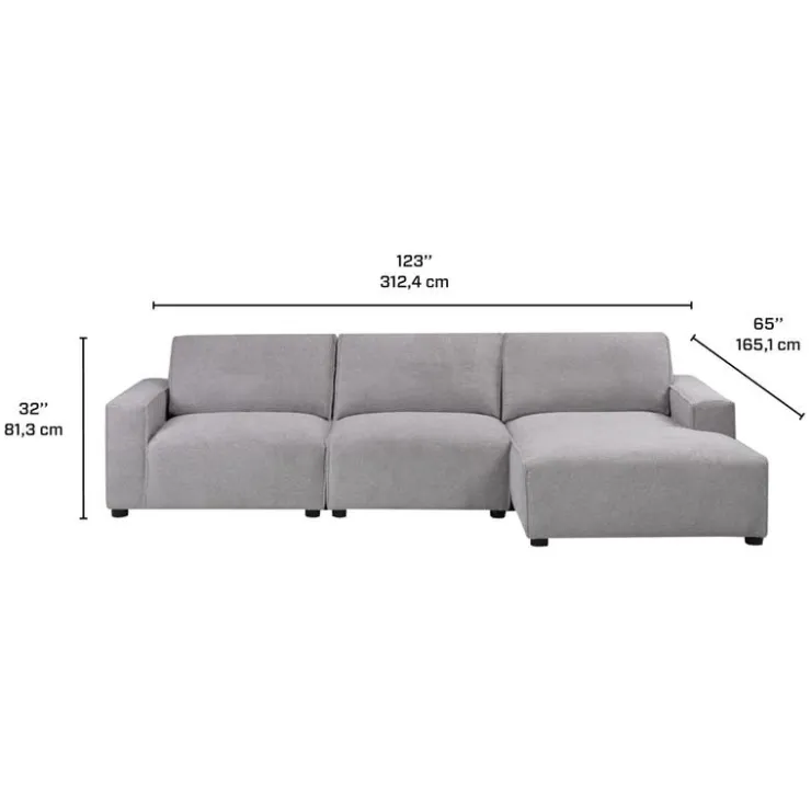 Sofa By Fancy Modular Sectional with Chaise on the Left - 3 pcs Grey Hot