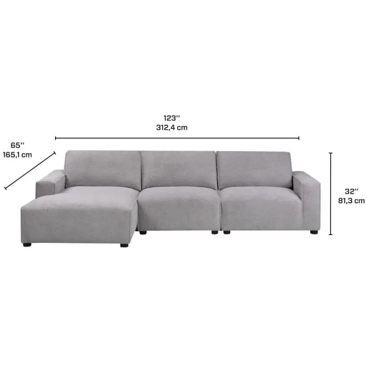 Sofa By Fancy Modular Sectional with Chaise on the Right - 3 pcs Grey Outlet