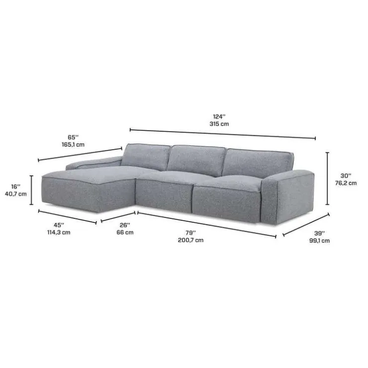 Modular Sectional with Left-Side Chaise - 3 pcs GREY Best