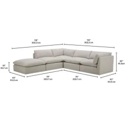 Modular Sectional with Ottoman - 5 pcs Beige