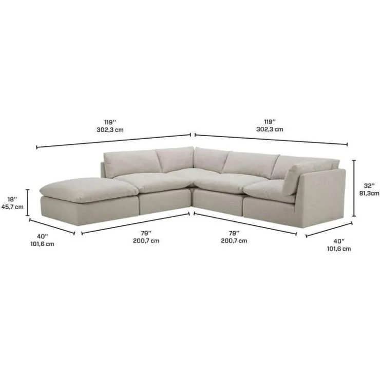 Modular Sectional with Ottoman - 5 pcs Beige