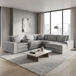 Modular Sectional with Right-Side Chaise and Console with Integrated Sound System - 6 pcs Grey Discount