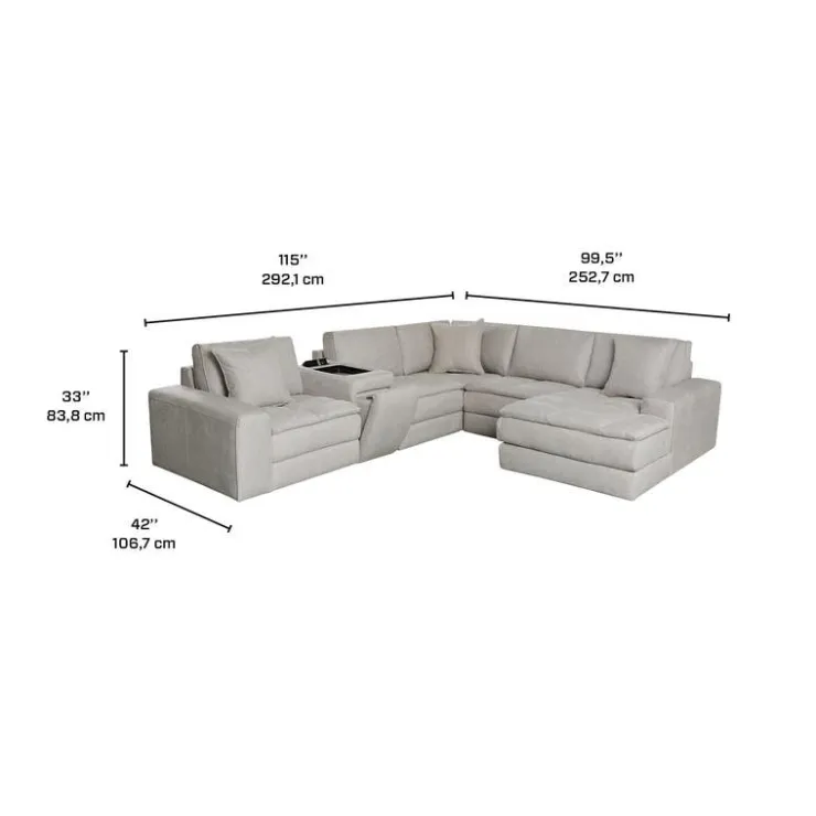 Modular Sectional with Right-Side Chaise and Console with Integrated Sound System - 6 pcs Grey Discount