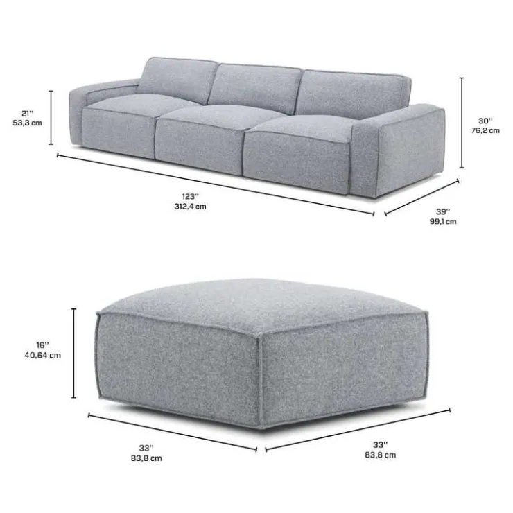 Modular Sofa with Ottoman - 4 pcs GREY Outlet