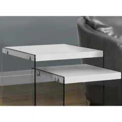 Monarch Nesting table - 2pcs set / glossy / tempered glass - White