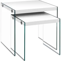 Monarch Nesting table - 2pcs set / glossy / tempered glass - White