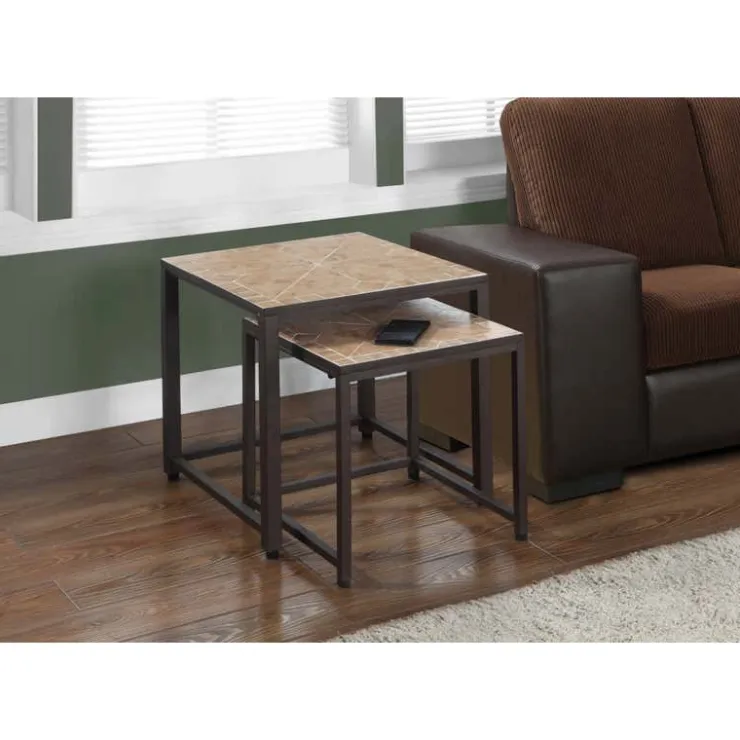 Monarch Nesting table - 2pcs set / terracotta tile top / - Brown Clearance