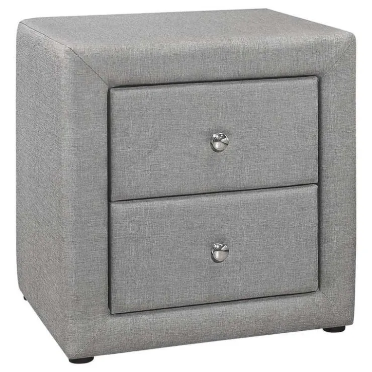 Monarch Nightstand - upholstered / 2 storage drawers - 21"h - linen-look - Grey New