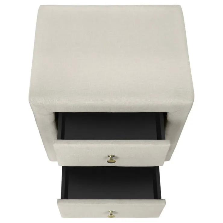 Monarch Nightstand - upholstered / 2 storage drawers - 21"h - linen-look - Beige Outlet